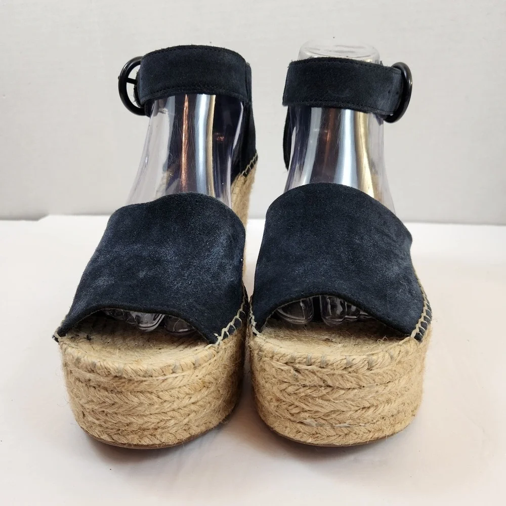 Marc Fisher Mlaida Blue Suede Espadrille Wedge Sandals Ankle Strap Womens Sz 10M